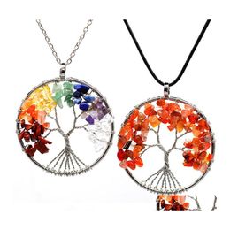 Pendant Necklaces Classic Quartz Natural Stone Tree Of Life Pendum Necklace For Women Crystal Pendants Jewelry Drop Delivery Otl1R