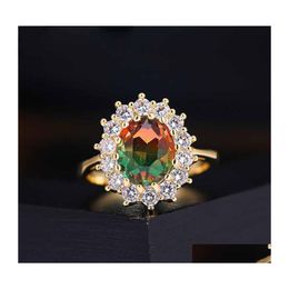 Wedding Rings Red Green Stone Sunflower For Women White Yellow Gold Colour Rainbow Fire Crystal Ring Band Jewellery Drop Delivery Dhirq