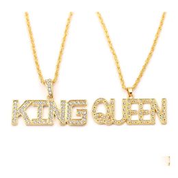 Pendant Necklaces Hip Hop Her King And His Queen Couple For Women Men Iced Out Letter Gold Chains Hiphop Rapper Jewellery Gift Drop De Ot3Pf