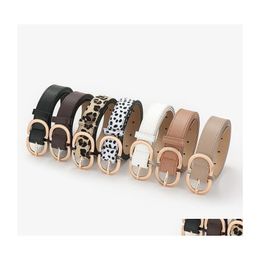 Belts Womens Leopard Pu Leather Belt Metal Needle Buckle Simple Jeans Dress Decorated Drop Delivery Fashion Accessories Dhxbw