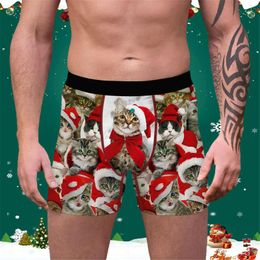 Underpants Christmas Print Men's Underwear Sexy Slim Boxer Men Gay Breathable Sports Long Flat Male Cueca Masculina