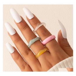 Cluster Rings 4Pcs/Set Colorf Acrylic Joint Ring Sets For Women Girls Ins Fashion Geoemtry Party Jewellery Accessories Drop Delivery Dht7A