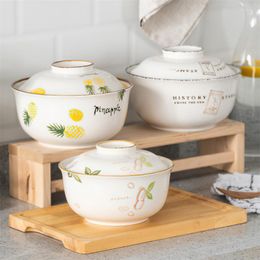 Bowls Ceramic Big Soup Bowl Round Pot With Lid Salad Instant Noodle Small Japanese Tableware Household Kitchen Supplies