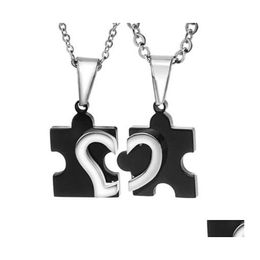 Pendant Necklaces Titanium Steel Love Combining Puzzle Heart For Couple Lovers Black Necklace Jewellery Drop Delivery Pendants Otp9W
