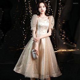 Ethnic Clothing 2023 Women Champagne Square Neck Evening Dress Formal Tulle Sweetheart A-line Prom Party