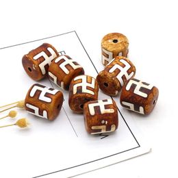 Charms Natural Stone Pendant Brown Cylindrical Dzi Bead Reiki Heal Agates For Jewelry DIY Necklace Bracelet Accessories Making