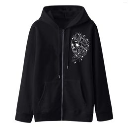 Gym Clothing Hoodies Jacket Women Gothic Print Hoodie With Drawstring Zip Up Pocket Sweatshirts Long Sleeve Coat Loose Teen Girls