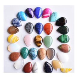 Arts And Crafts Natural Stone 18X25Mm Teardrop Loose Beads Opal Rose Quartz Tigers Eye Turquoise Cabochons Flat Back For Necklace Ri Dh46K