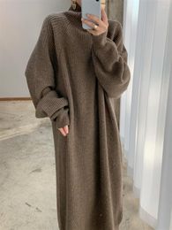 Casual Dresses Grey Autumn Knitted Warm Woman Thick 2023 Winter Korean Clothing Sweater Dress Women Elegant Vintage Solid Vestido