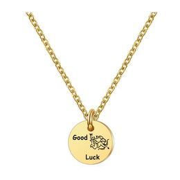 Pendant Necklaces Fashion Stainless Steel Necklace For Women Gold Clavicle Chain Creative Round Dog Tag Good Luck Jewellery Drop Deliv Dhuzw