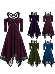 Casual Dresses Vintage Gothic Y2K Black Dress Women Open Shoulder Half Sleeve Lace Party Club Punk Elegant Vestidos