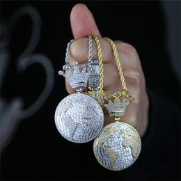 Mens Cool Necklace Gold Colori in argento CZ Collana a sospensione Terra Full CZ con collana a catena a corda da 3 mm - bel regalo