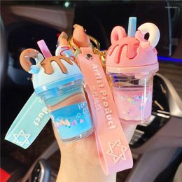 Keychains Creative Cute Girl Heart Liquid Into The Oil Bottle Milk Tea Cup Floating Keychain Men Women Car Pendant Jewellery Miri22