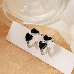 Hoop Earrings Lovelink Simple Cute Sweet Silver For Women Fashion Black Heart Shaped Circle Stud Jewelry Gift