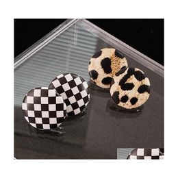 Dangle Chandelier Etrendy Autumn Winter Fashion Round Lattice Leopard Stud Earrings For Women Korean Style Jewellery Pendientes Drop Dhghk