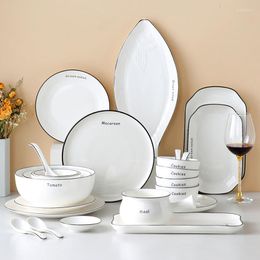 Plates White Luxury Plate Dinner Pie Party Bowl Sushi Microwave Set Cutlery Pratos De Jantar Kitchen Tableware