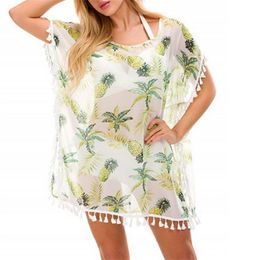 Sarongs Summer Womens Chiffon Casual Holiday Tassel Loose Beachwear Swimwear Bikini Beach Wear Floral Cover Up Kaftan One-Size
