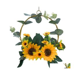 Decorative Flowers Wreaths Artificial Sunflower Wreath Spring Summer For Front Door Home Wall Window Wedding Party Decor Garlands Dhijd