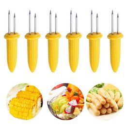 Stainless Steel Corn Holders BBQ Tools Double Fork Corn on The Cob Skewers Home Cooking Fork