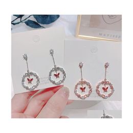 Dangle Chandelier Korean Micro Pave Zircon Heart Circle Asymmetry Earrings For Women Dliecate Boucle Doreille Ear Jewellery Drop Deli Dhj2H