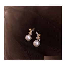 Stud Fashion Jewellery S925 Sliver Post Earrings Rhinstone Knot Faux Pearl Drop Delivery Dh3Xf