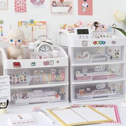 Storage Boxes Kawaii Large Capacity Transparent Drawer Type Desktop Organiser Desk Box Pen Holder School Cute Office Stationery