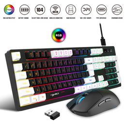 Wireless Keyboard Mouse Set Rechargeable 2.4G Colourful Gaming RGB Backlit
