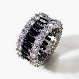 Wedding Rings Luxury Eternity Band Black Cubic Zirconia Crystal Stone For Women Banquet Party Jewellery Gift