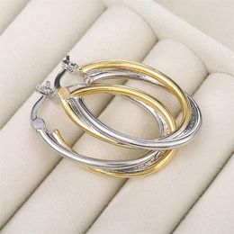 Hoop Earrings CAOSHI Trendy Metal For Women Two Tone Design Personality Female Accessories Daily Wearable Jewellery Birthday Gifts