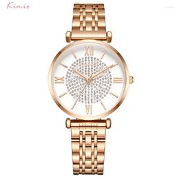 Wristwatches Kimio Brand Women Dress Watch Luxury Ladies Crystal Roman Dial Quartz Wristwatch Stainless Steel Bracelet Watches Relogio Femin