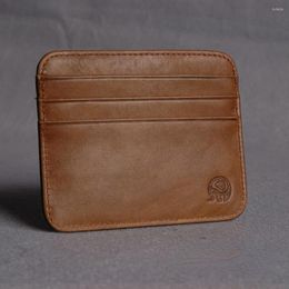 Card Holders Retro First Layer Cowhide Leather Bag With 7 Slot Super Thin Real Bank Holder Coin Purse Sort Wallet