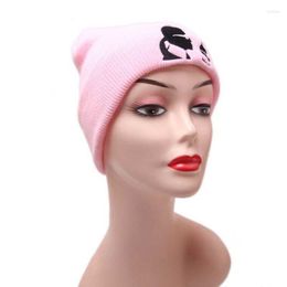 Berets Winter Hats For Woman Hip Hop Knitted Hat Women's Warm Slouchy Cap Crochet Beanies Black Pink White