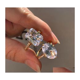 Wedding Rings Trendy Female Crystal Square Oval Ring Charm Gold Colour Thin For Women Dainty Bride White Zircon Engagement Drop Deliv Dhv8S