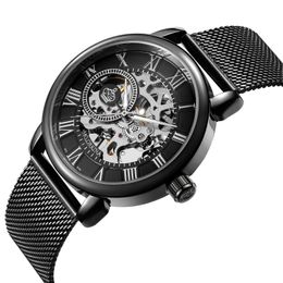 Wristwatches MG.ORKINA.MG Fashion Skeleton Mens Watches Black Mesh Band Automatic Mechanical For Men Casual Reloj HombreWristwatches