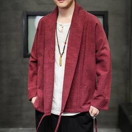 Men's Jackets Spring Chinese Style Clothes Cotton Linen Han Taoist Robe Jacket Japanese Kimono Plus SizeMen's