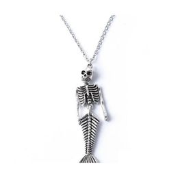 Pendant Necklaces Retro Style Arm Adjustable Mermaid Skeleton Punk Charms Jewellery Hanging Decoration For Halloween Party Drop Delive Otflw