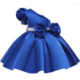 Girl Dresses 2023 Year Christmas Party Princess Baby One Shoulder Bow Dress Children's Birthday Sequin Communion