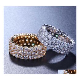 Solitaire Ring 3 Row 360 Eternity Rings 18K Gold Sier Color Plated Micro Paved Zircon Hip Hop Finger For Men Women Drop Delivery Jewe Dhgny