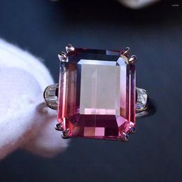 Cluster Rings E426 Tourmaline Ring Pure 18K Gold Natural Watermelon 9.2ct Gemstone Female For Women Fine