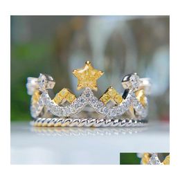 Wedding Rings Fashion Crown With Stars Yellow Zircon Two Colour Jewellery Womens Party Luxury Exquisite Accessories Gifts Drop Delivery Dhvr0