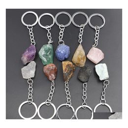 Arts And Crafts Natural Ore Key Chain Ring Gem Quartz Fluorite Citrine Amethyst Irregar Stone Pendants Keychian Keyring Diy Jewellery Dheh4