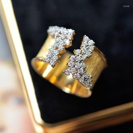 Wedding Rings Punki 2023 Personality Gold Colour Micro Inlay Geometric Zirconia Finger Luxury Ladies Party Jewellery Gifts