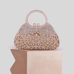 Evening Bags Women Trendy Hollow Annual Meeting Dress Diamond Small Flower Large Capacity Handbag Female Crystal Shoulder Chain Clutches Bag