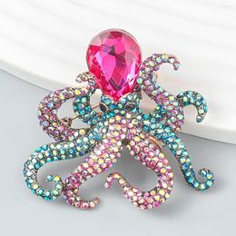 Brooches Fashion Metal Fun Octopus Rhinestone Brooch Ladies Cute Exaggerated Badge Party Ornament Accessories Animal