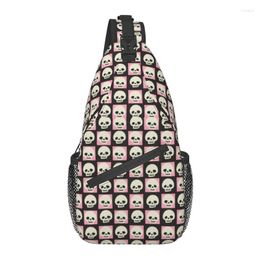 Backpack Checkerboard Skulls Pattern Sling Crossbody Chest Bag Men Casual Chequered Shoulder For Hiking