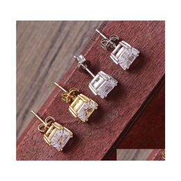 Dangle Chandelier Hip Hop 1Pair Micro Fl Paved Rhinestone Zircon Cz Square Bling Iced Out Stud Earring Copper Earrings For Men Jew Dh0Y4