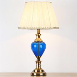 Table Lamps Mediterranean Sea Blue Fabric Glass Lamp For Foyer Bed Room Apartment Desk Light H 60cm 1931