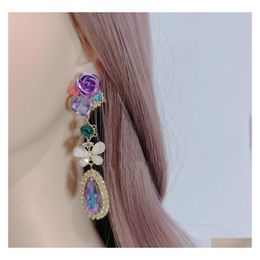 Dangle Chandelier Chandelierkorean Elegant Luxury Waterdrop Crystal Temperament Earrings For Women Fashion Pearl Party Boucle Dore Dhrj1