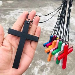 Pendant Necklaces Goth Big Wood Cross Necklace For Women Men Punk Long Beads Chain Neck Collar Harajuku Religious Jewelry GiftsPendant