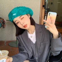 Berets Korean Women Elegant Multicolor Artist Fur Lapin Sboy Beanie Beret Hat Ladies Hats Caps For